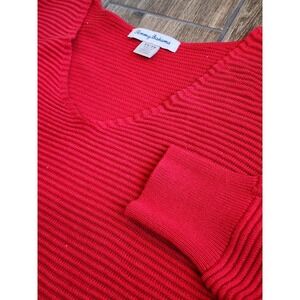 Tommy Bahama Red Ribbed V-Neck Sweater Womens XS Cotton Viscose Pullover